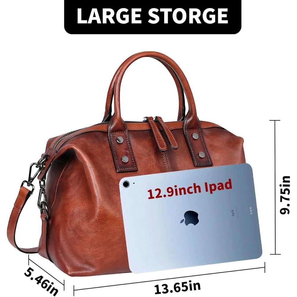 Iswee Genuine Leather Satchel Tote Bag Top Handle Handbag Designer Brown Purse - Picture 15 of 15